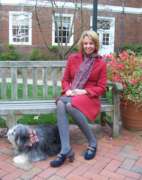 Frances and her sweet dog, Ruth, looking gorgeous in Sophie Digard scarves and Chie Mihara heels.