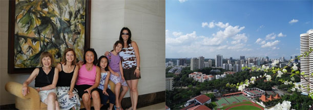Angela, me, Mrs. Chun and her daughter, Keri, and Kara, plus the spectacular view from the Chuns' apartment.