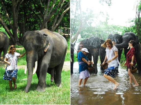 I led Bopuk to his bath, but the elephants decided we needed a little clean-up, too.