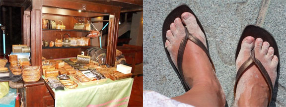 Of course, these beautiful handmade bags caught my eye, and my sweet beach feet in my sweet Cydwoq sandals.