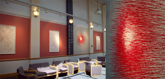 annataleshow “Nests," exhibition by Anna Divinsky at the American Jewish Museum, Jewish Community Center, Pittsburgh, 2009. Right: Paintings on silk of nests and nest installation. Left: Installation close-up, Re-Collection 1993-2009, hand painted and heat-set silk.
