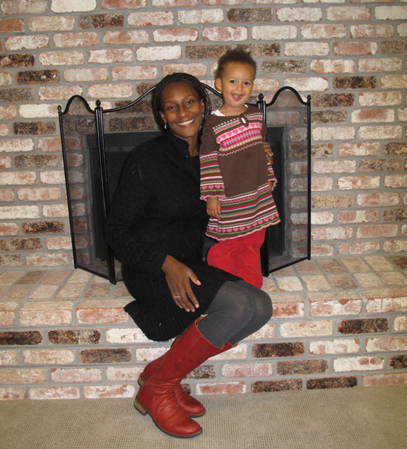 Shana in her F+B boots with her red-loving daughter. (Ped's Laura says she wishes that little girl's sweater came in her size.)