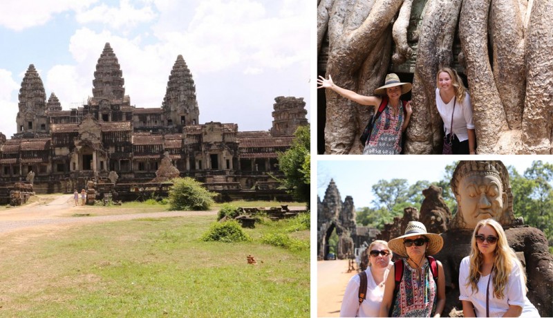 My husband and his dad ascended the three levels of the main temple to (left) to reach "heaven," while my niece Jill and I played among the tree roots (upper right), and with my sister, tried to hone our stone-sculpture modeling skills (bottom right).