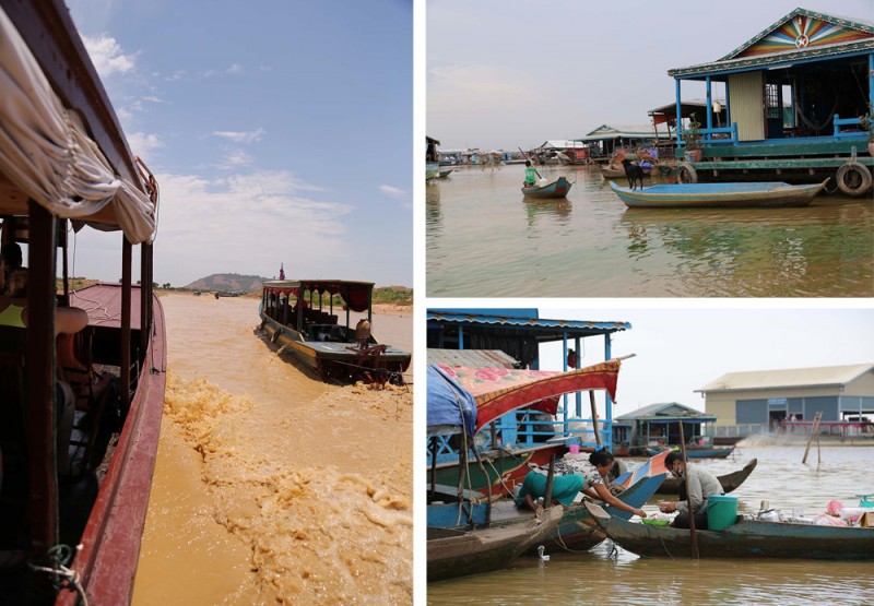 We motored out through water muddied by the monsoon rains to discover a fully functioning village floating on empty oil barrels!