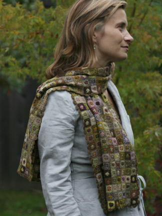 Sophie Digard Check Square Scarf in Olive