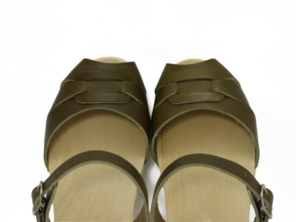 Swedish Hasbeens Peep Toe in Olive / Natural Heel : Ped Shoes - Order ...