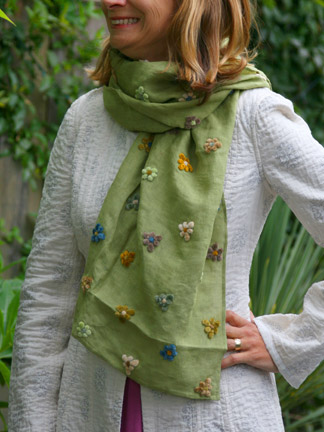 Sophie Digard Love & Chance Green Scarf in Grass Green