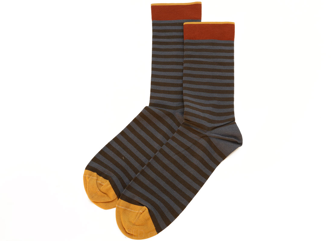 Bonne Maison Linear Socks in Charcoal / Brown